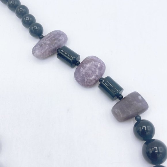 Black White Levander Natural Stones Beads Necklace Medium - Picture 4 of 7